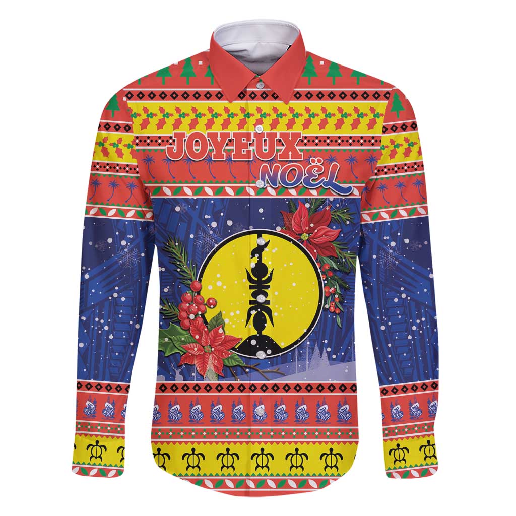 New Caledonia Christmas Family Matching Tank Maxi Dress and Hawaiian Shirt Kanaky Poinsettia Joyeux Noel LT05 Dad's Shirt - Long Sleeve Red - Polynesian Pride