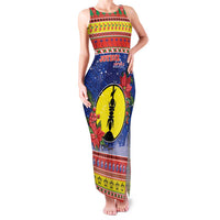 New Caledonia Christmas Family Matching Tank Maxi Dress and Hawaiian Shirt Kanaky Poinsettia Joyeux Noel LT05 Mom's Dress Red - Polynesian Pride