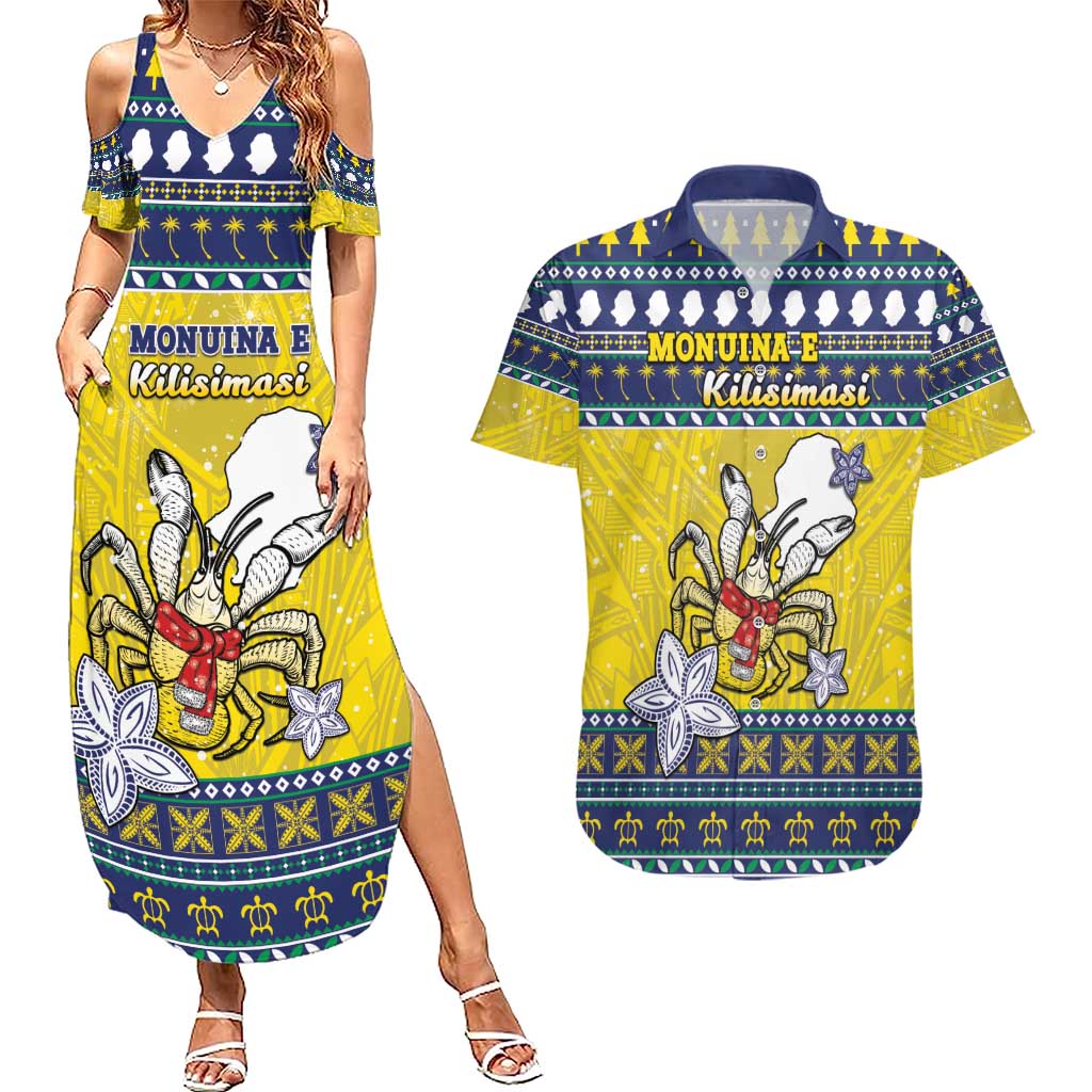 Niue The Rock Christmas Couples Matching Summer Maxi Dress and Hawaiian Shirt Niuean Crab Monuina E Kilisimasi LT05 Blue - Polynesian Pride