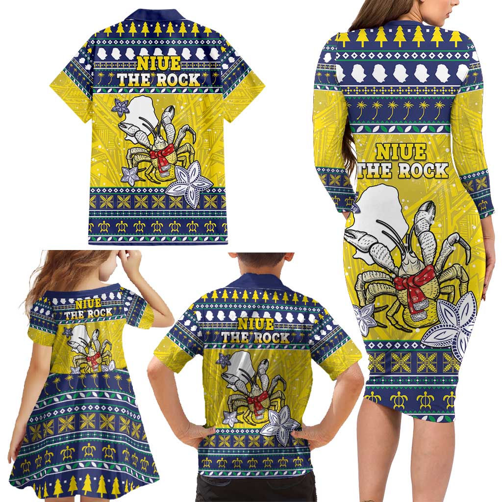 Niue The Rock Christmas Family Matching Long Sleeve Bodycon Dress and Hawaiian Shirt Niuean Crab Monuina E Kilisimasi LT05 - Polynesian Pride