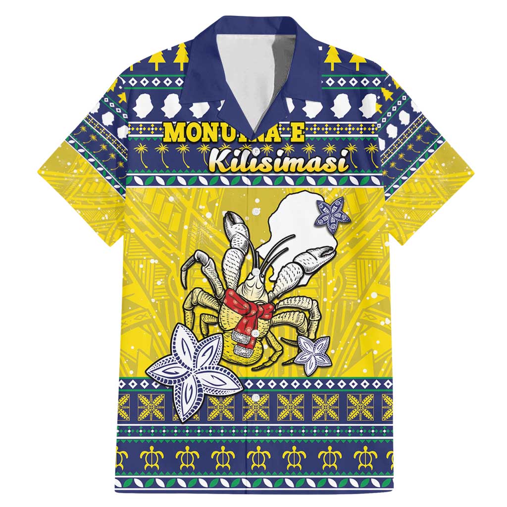 Niue The Rock Christmas Family Matching Mermaid Dress and Hawaiian Shirt Niuean Crab Monuina E Kilisimasi LT05 Dad's Shirt - Short Sleeve Blue - Polynesian Pride