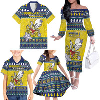 Niue The Rock Christmas Family Matching Off The Shoulder Long Sleeve Dress and Hawaiian Shirt Niuean Crab Monuina E Kilisimasi LT05 - Polynesian Pride
