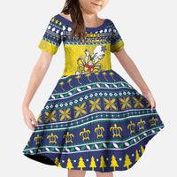 Niue The Rock Christmas Family Matching Off Shoulder Maxi Dress and Hawaiian Shirt Niuean Crab Monuina E Kilisimasi LT05 Daughter's Dress Blue - Polynesian Pride