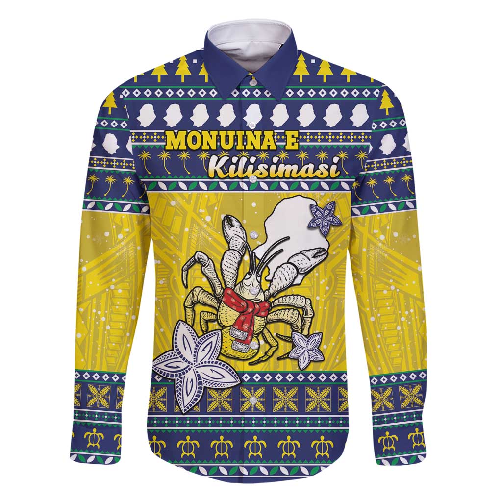 Niue The Rock Christmas Family Matching Off Shoulder Maxi Dress and Hawaiian Shirt Niuean Crab Monuina E Kilisimasi LT05 Dad's Shirt - Long Sleeve Blue - Polynesian Pride