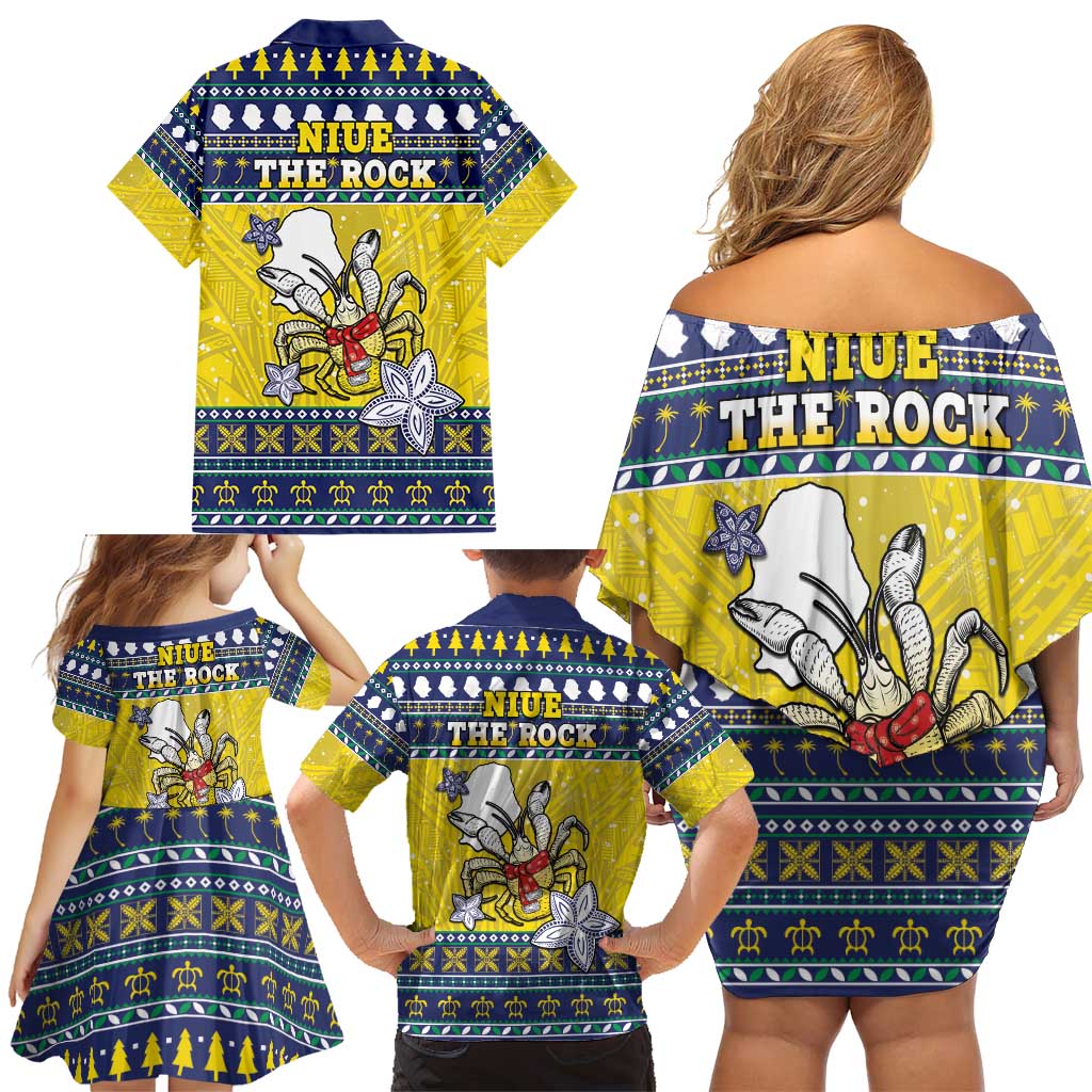 Niue The Rock Christmas Family Matching Off Shoulder Short Dress and Hawaiian Shirt Niuean Crab Monuina E Kilisimasi LT05 - Polynesian Pride