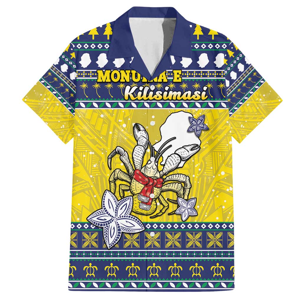 Niue The Rock Christmas Family Matching Off Shoulder Short Dress and Hawaiian Shirt Niuean Crab Monuina E Kilisimasi LT05 Dad's Shirt - Short Sleeve Blue - Polynesian Pride
