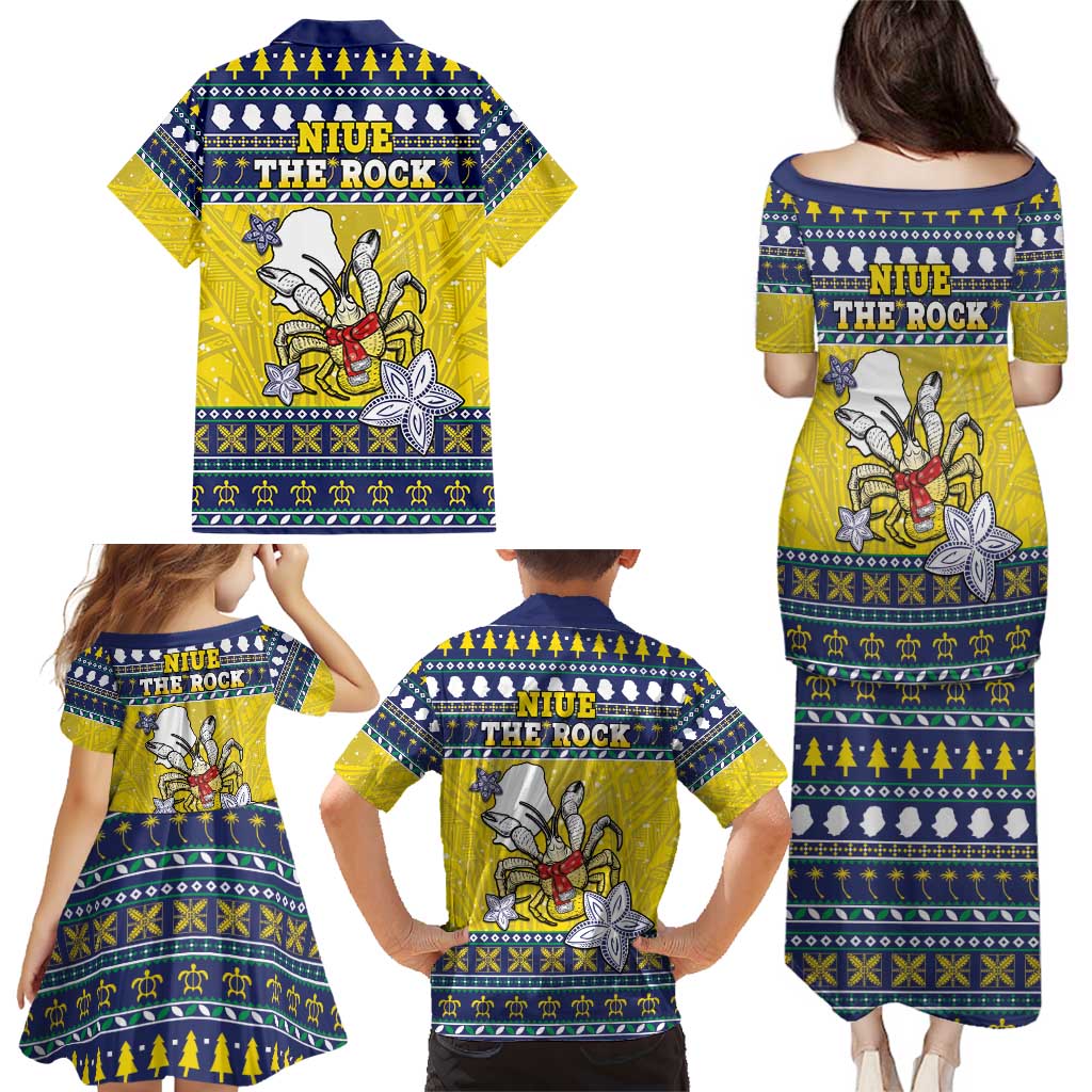 Niue The Rock Christmas Family Matching Puletasi and Hawaiian Shirt Niuean Crab Monuina E Kilisimasi LT05 - Polynesian Pride