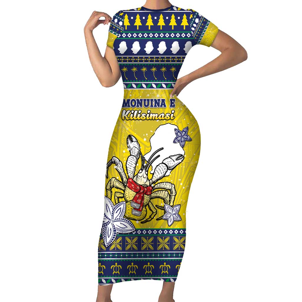 Niue The Rock Christmas Family Matching Short Sleeve Bodycon Dress and Hawaiian Shirt Niuean Crab Monuina E Kilisimasi LT05 Mom's Dress Blue - Polynesian Pride