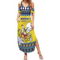 Niue The Rock Christmas Family Matching Summer Maxi Dress and Hawaiian Shirt Niuean Crab Monuina E Kilisimasi LT05 Mom's Dress Blue - Polynesian Pride