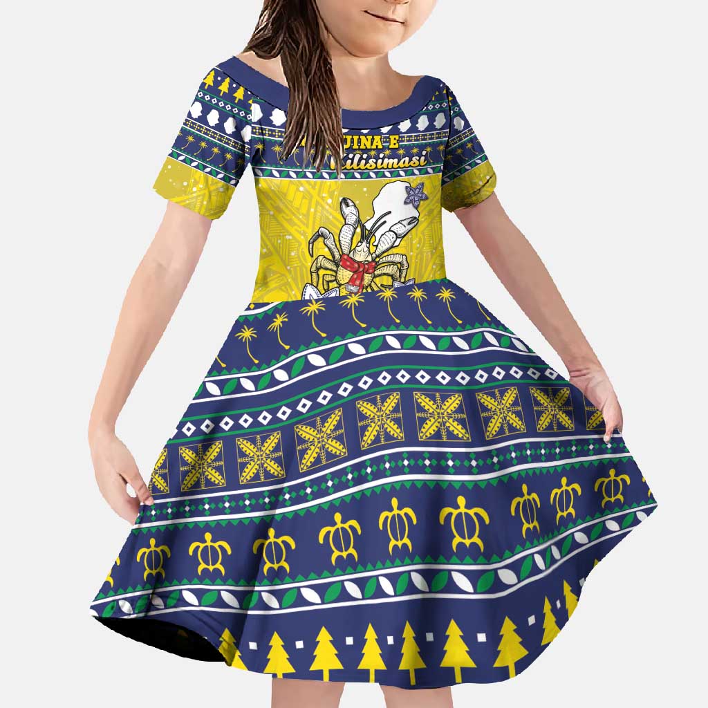 Niue The Rock Christmas Family Matching Tank Maxi Dress and Hawaiian Shirt Niuean Crab Monuina E Kilisimasi LT05 Daughter's Dress Blue - Polynesian Pride