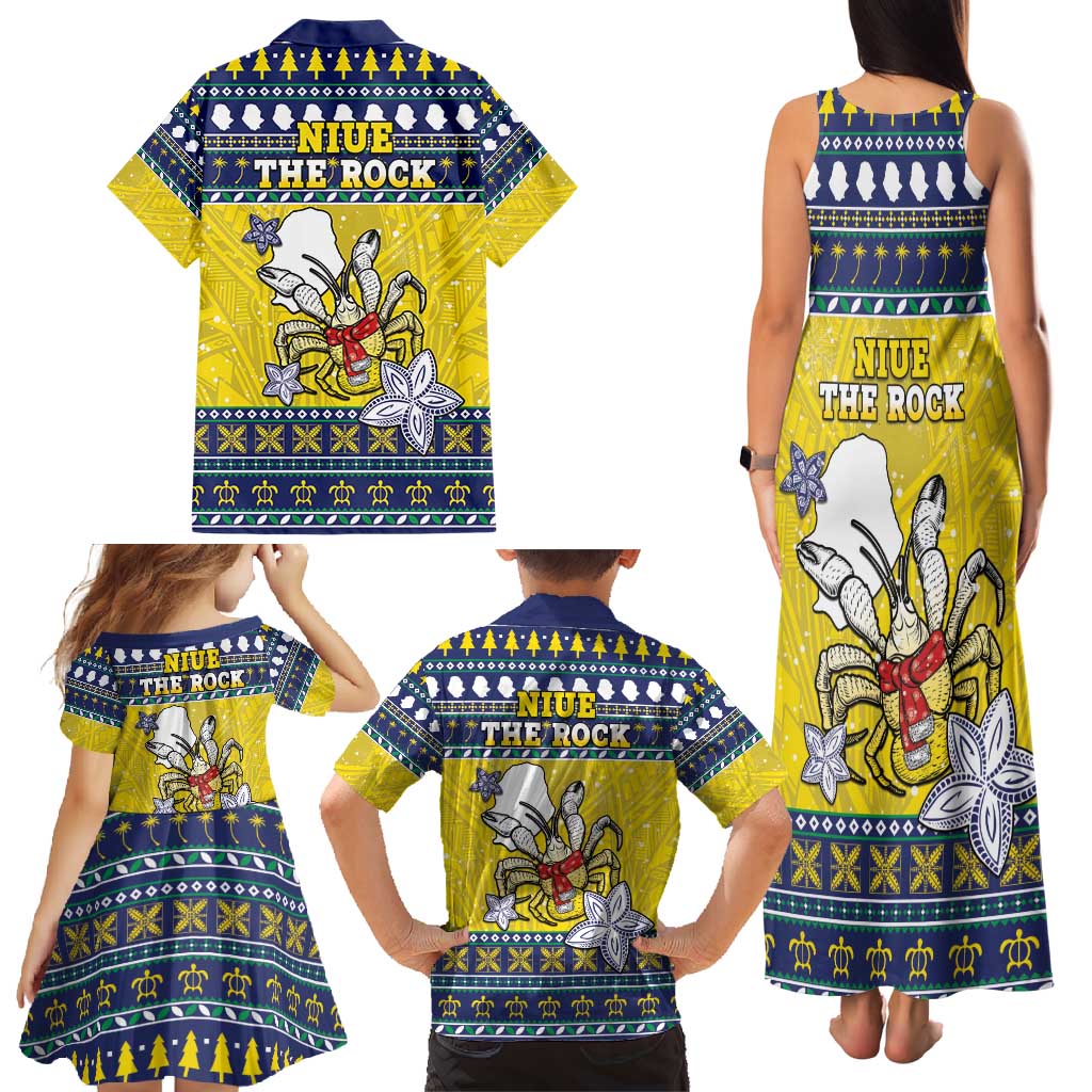 Niue The Rock Christmas Family Matching Tank Maxi Dress and Hawaiian Shirt Niuean Crab Monuina E Kilisimasi LT05 - Polynesian Pride