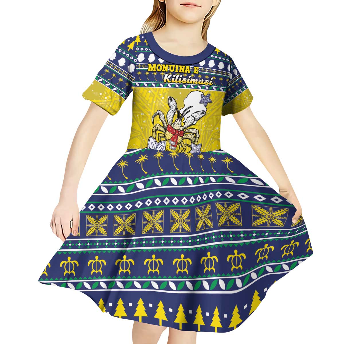 Niue The Rock Christmas Kid Short Sleeve Dress Niuean Crab Monuina E Kilisimasi