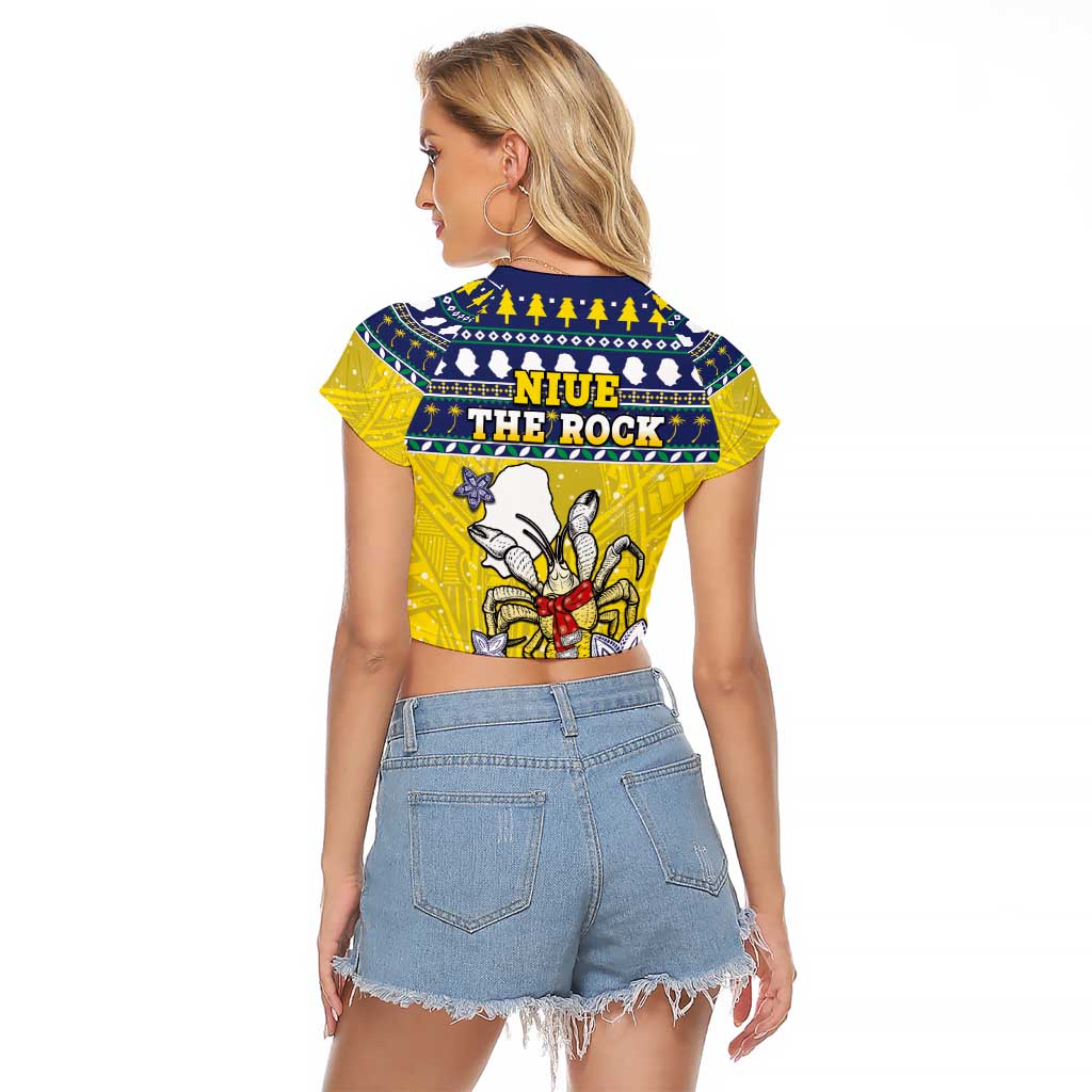 Niue The Rock Christmas Raglan Cropped T Shirt Niuean Crab Monuina E Kilisimasi