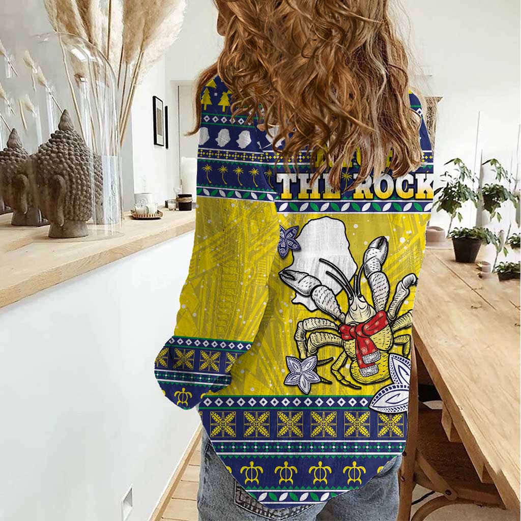 Niue The Rock Christmas Women Casual Shirt Niuean Crab Monuina E Kilisimasi