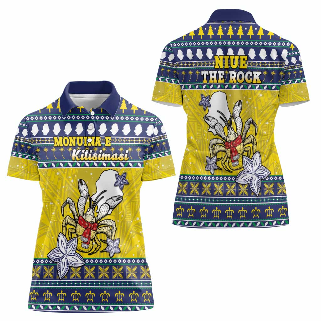 Niue The Rock Christmas Women Polo Shirt Niuean Crab Monuina E Kilisimasi