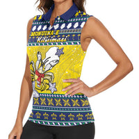 Niue The Rock Christmas Women Sleeveless Polo Shirt Niuean Crab Monuina E Kilisimasi