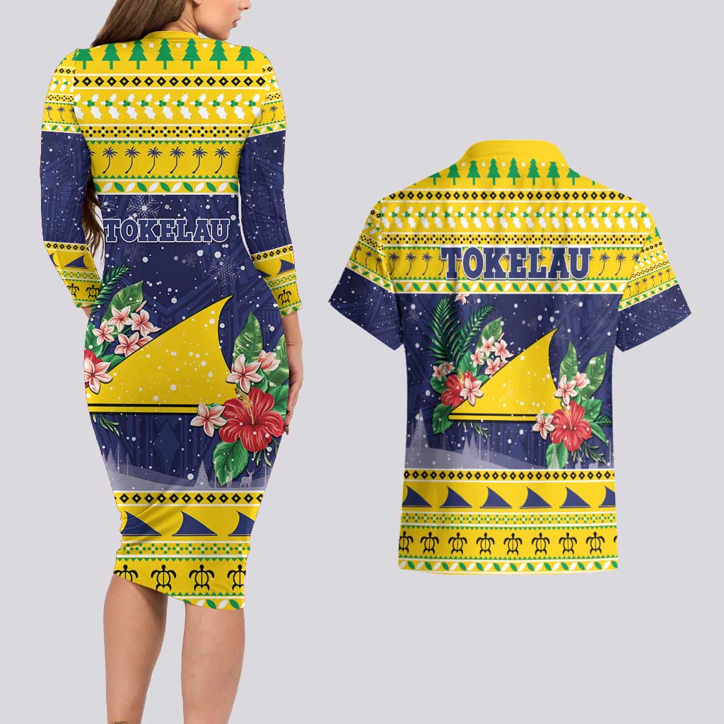 Tokelau Christmas Couples Matching Long Sleeve Bodycon Dress and Hawaiian Shirt Tokelauan Badge Manuia Te Kilihimahi LT05 - Polynesian Pride