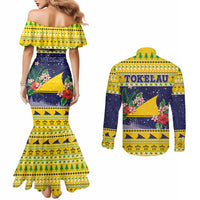 Tokelau Christmas Couples Matching Mermaid Dress and Long Sleeve Button Shirt Tokelauan Badge Manuia Te Kilihimahi LT05 - Polynesian Pride