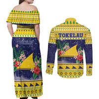 Tokelau Christmas Couples Matching Off Shoulder Maxi Dress and Long Sleeve Button Shirt Tokelauan Badge Manuia Te Kilihimahi LT05 - Polynesian Pride