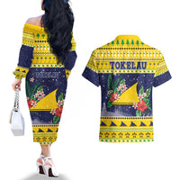 Tokelau Christmas Couples Matching Off The Shoulder Long Sleeve Dress and Hawaiian Shirt Tokelauan Badge Manuia Te Kilihimahi LT05 - Polynesian Pride