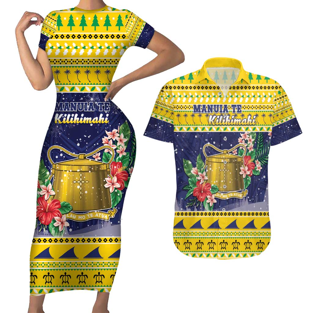 Tokelau Christmas Couples Matching Short Sleeve Bodycon Dress and Hawaiian Shirt Tokelauan Badge Manuia Te Kilihimahi LT05 Yellow - Polynesian Pride