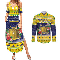 Tokelau Christmas Couples Matching Summer Maxi Dress and Long Sleeve Button Shirt Tokelauan Badge Manuia Te Kilihimahi LT05 Yellow - Polynesian Pride
