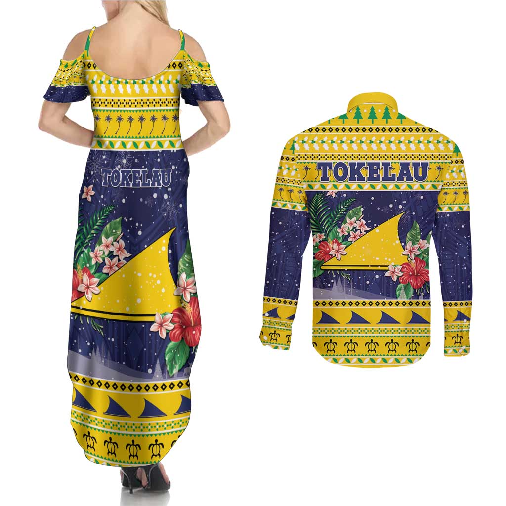 Tokelau Christmas Couples Matching Summer Maxi Dress and Long Sleeve Button Shirt Tokelauan Badge Manuia Te Kilihimahi LT05 - Polynesian Pride