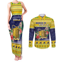 Tokelau Christmas Couples Matching Tank Maxi Dress and Long Sleeve Button Shirt Tokelauan Badge Manuia Te Kilihimahi LT05 Yellow - Polynesian Pride