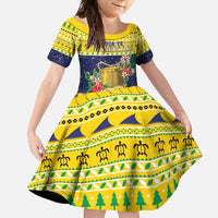 Tokelau Christmas Family Matching Long Sleeve Bodycon Dress and Hawaiian Shirt Tokelauan Badge Manuia Te Kilihimahi LT05 Daughter's Dress Yellow - Polynesian Pride