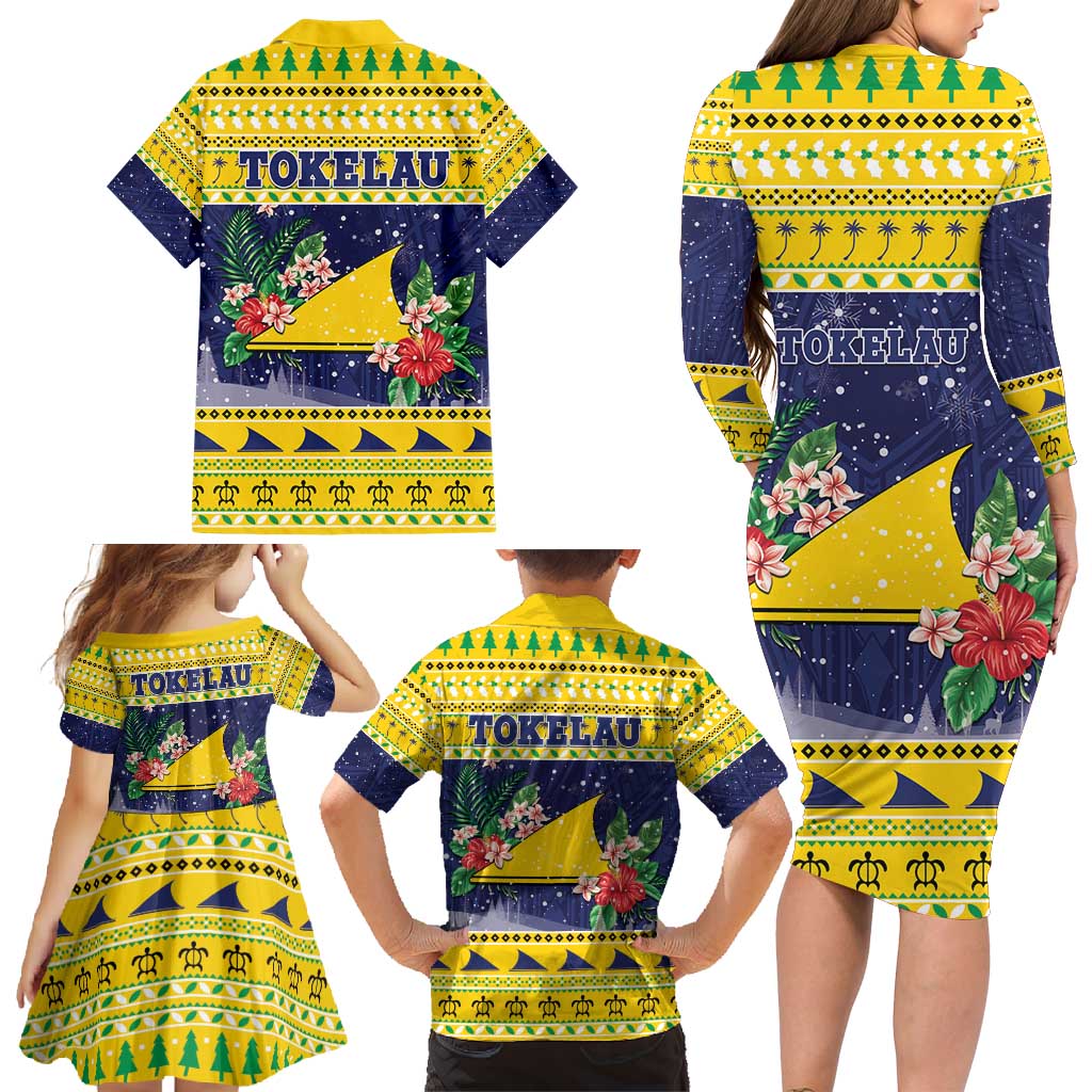Tokelau Christmas Family Matching Long Sleeve Bodycon Dress and Hawaiian Shirt Tokelauan Badge Manuia Te Kilihimahi LT05 - Polynesian Pride