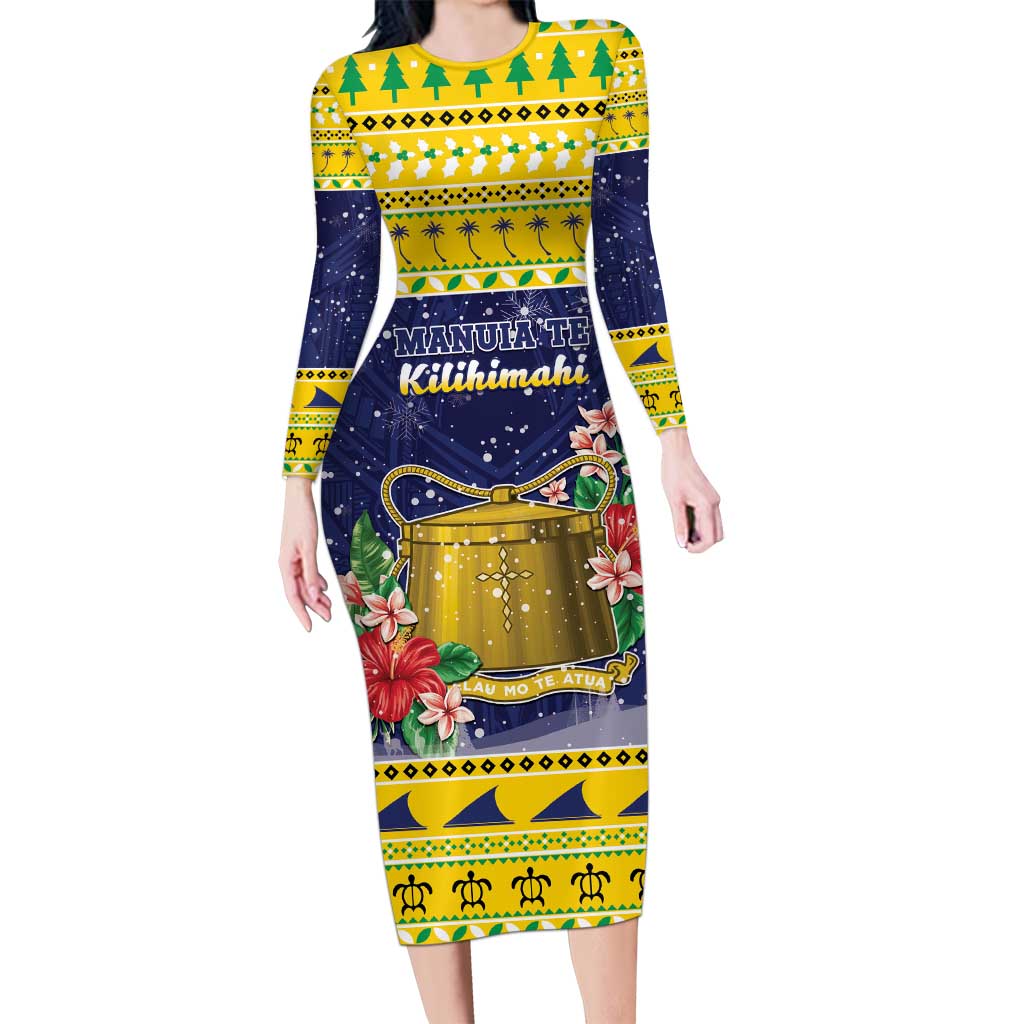 Tokelau Christmas Family Matching Long Sleeve Bodycon Dress and Hawaiian Shirt Tokelauan Badge Manuia Te Kilihimahi LT05 Mom's Dress Yellow - Polynesian Pride