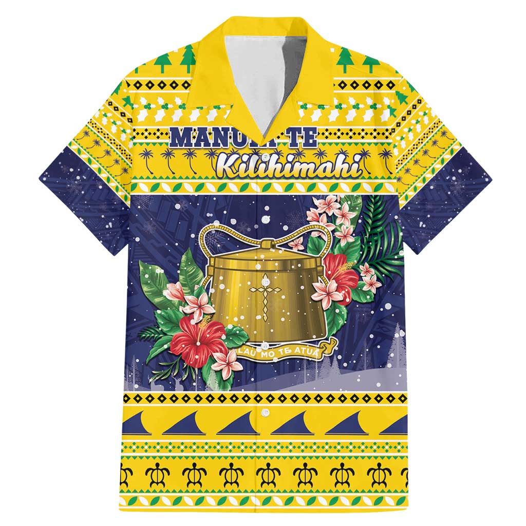 Tokelau Christmas Family Matching Mermaid Dress and Hawaiian Shirt Tokelauan Badge Manuia Te Kilihimahi LT05 Dad's Shirt - Short Sleeve Yellow - Polynesian Pride