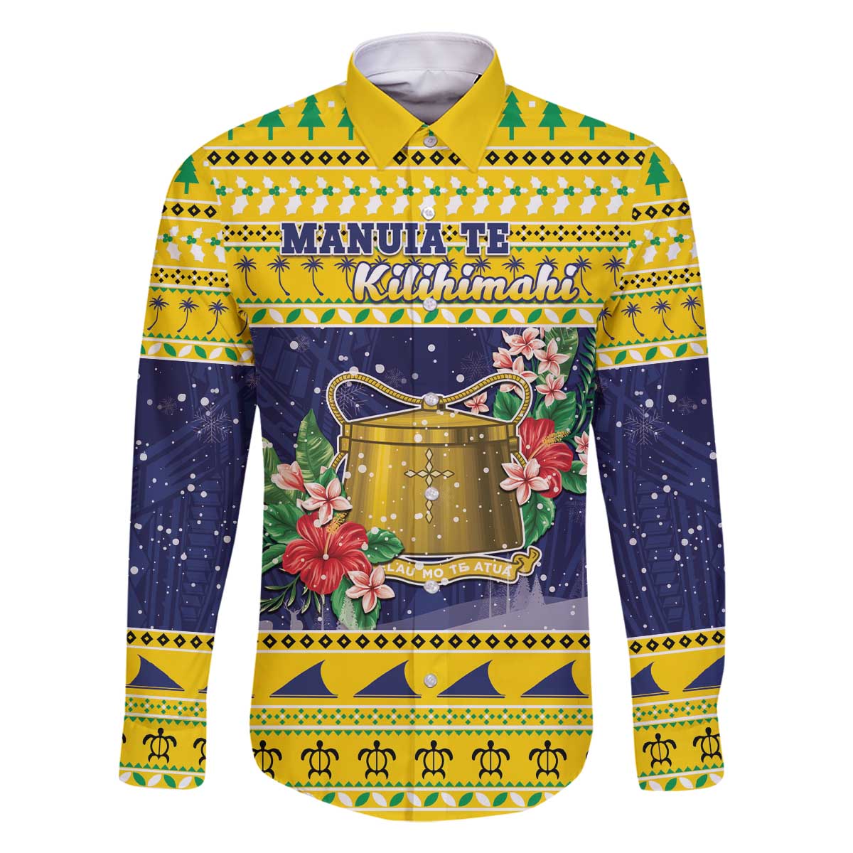 Tokelau Christmas Family Matching Off The Shoulder Long Sleeve Dress and Hawaiian Shirt Tokelauan Badge Manuia Te Kilihimahi LT05 Dad's Shirt - Long Sleeve Yellow - Polynesian Pride