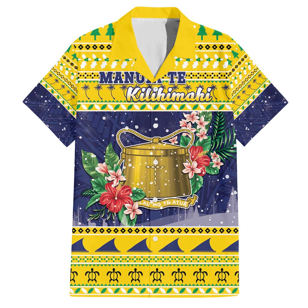 Tokelau Christmas Family Matching Off Shoulder Maxi Dress and Hawaiian Shirt Tokelauan Badge Manuia Te Kilihimahi LT05 Dad's Shirt - Short Sleeve Yellow - Polynesian Pride