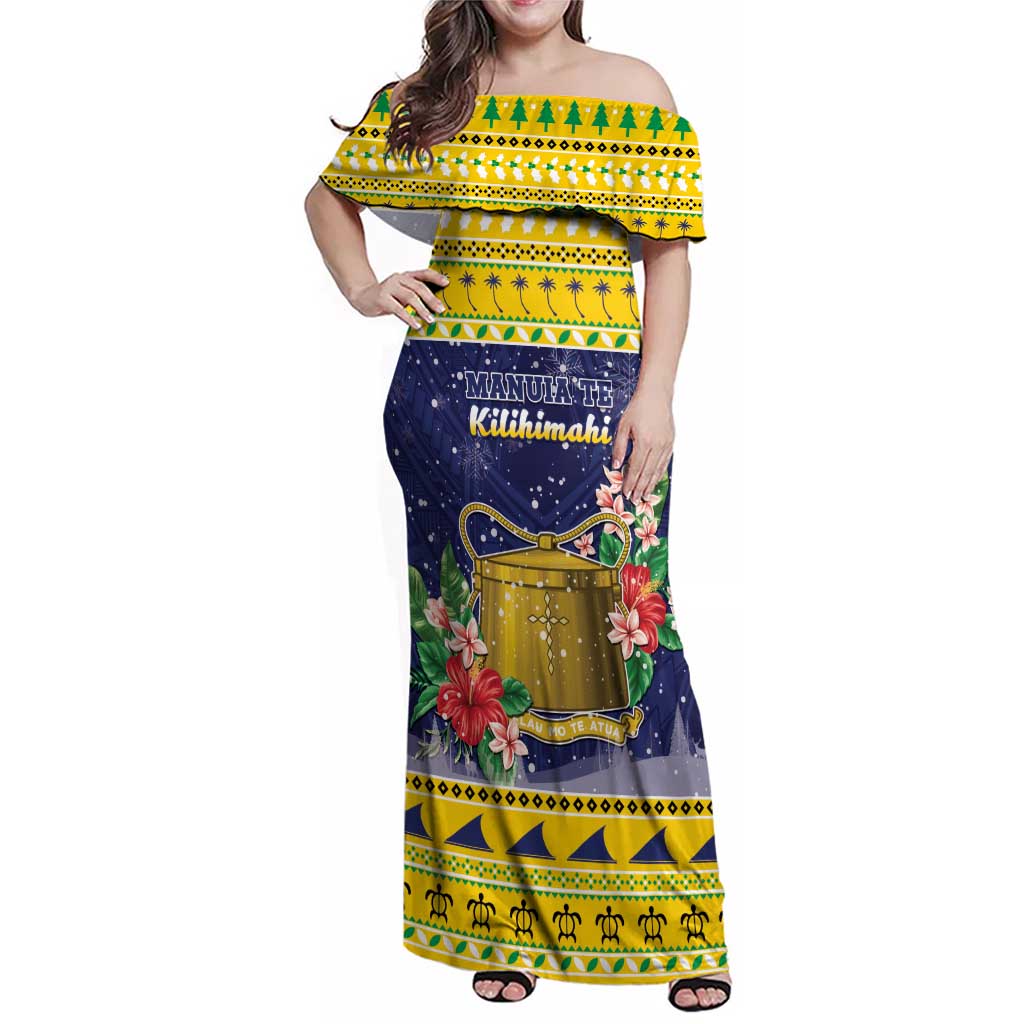 Tokelau Christmas Family Matching Off Shoulder Maxi Dress and Hawaiian Shirt Tokelauan Badge Manuia Te Kilihimahi LT05 Mom's Dress Yellow - Polynesian Pride