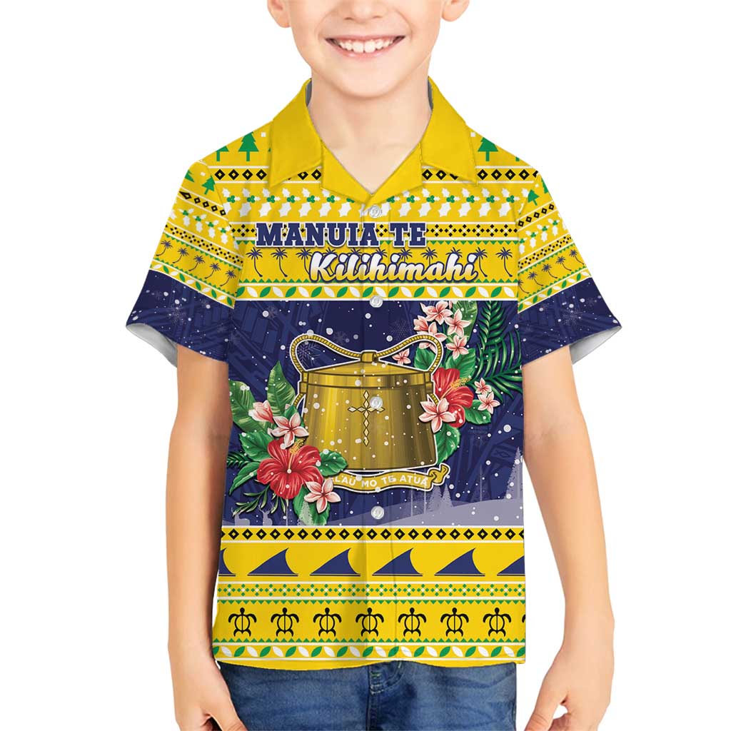 Tokelau Christmas Family Matching Off Shoulder Maxi Dress and Hawaiian Shirt Tokelauan Badge Manuia Te Kilihimahi LT05 Son's Shirt Yellow - Polynesian Pride
