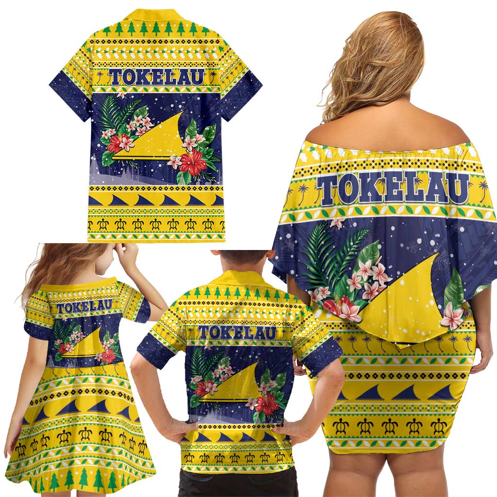 Tokelau Christmas Family Matching Off Shoulder Short Dress and Hawaiian Shirt Tokelauan Badge Manuia Te Kilihimahi LT05 - Polynesian Pride