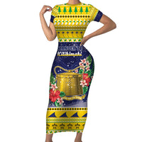 Tokelau Christmas Family Matching Short Sleeve Bodycon Dress and Hawaiian Shirt Tokelauan Badge Manuia Te Kilihimahi LT05 Mom's Dress Yellow - Polynesian Pride