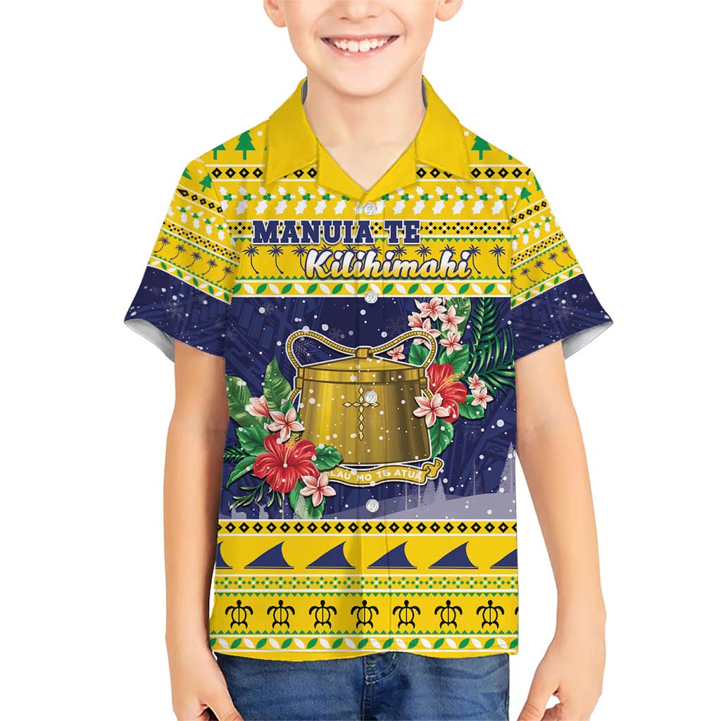 Tokelau Christmas Family Matching Short Sleeve Bodycon Dress and Hawaiian Shirt Tokelauan Badge Manuia Te Kilihimahi LT05 Son's Shirt Yellow - Polynesian Pride