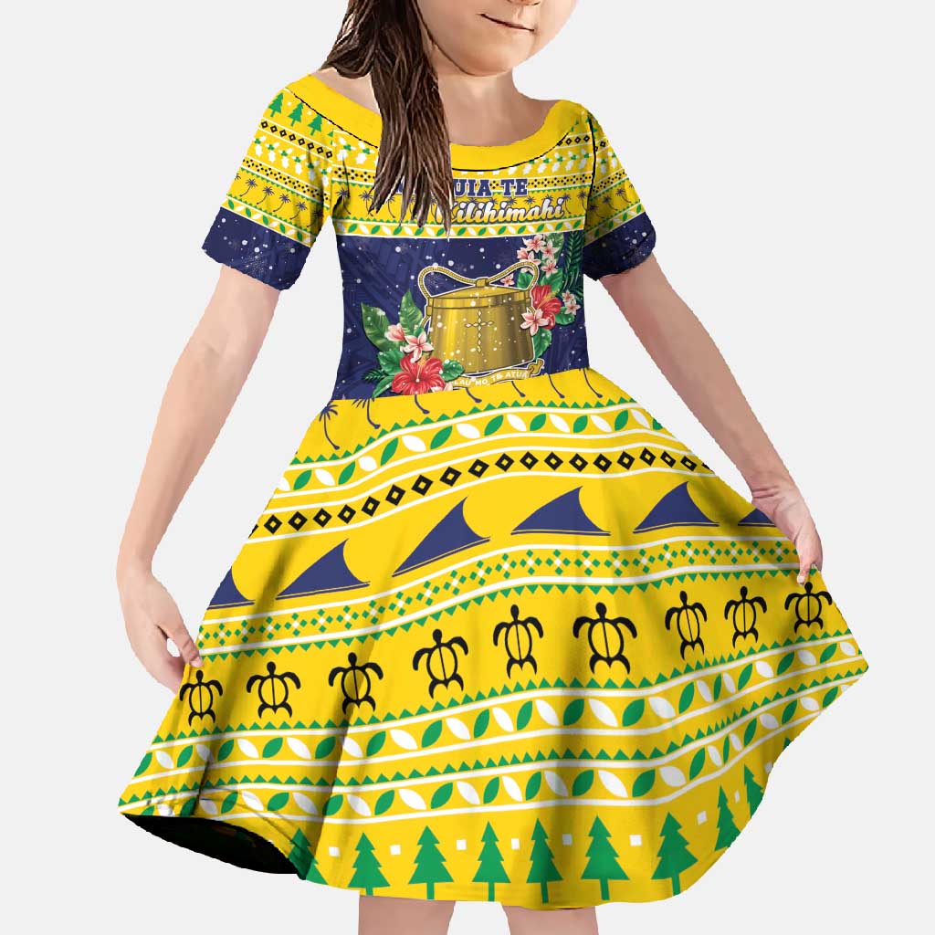 Tokelau Christmas Family Matching Summer Maxi Dress and Hawaiian Shirt Tokelauan Badge Manuia Te Kilihimahi LT05 Daughter's Dress Yellow - Polynesian Pride