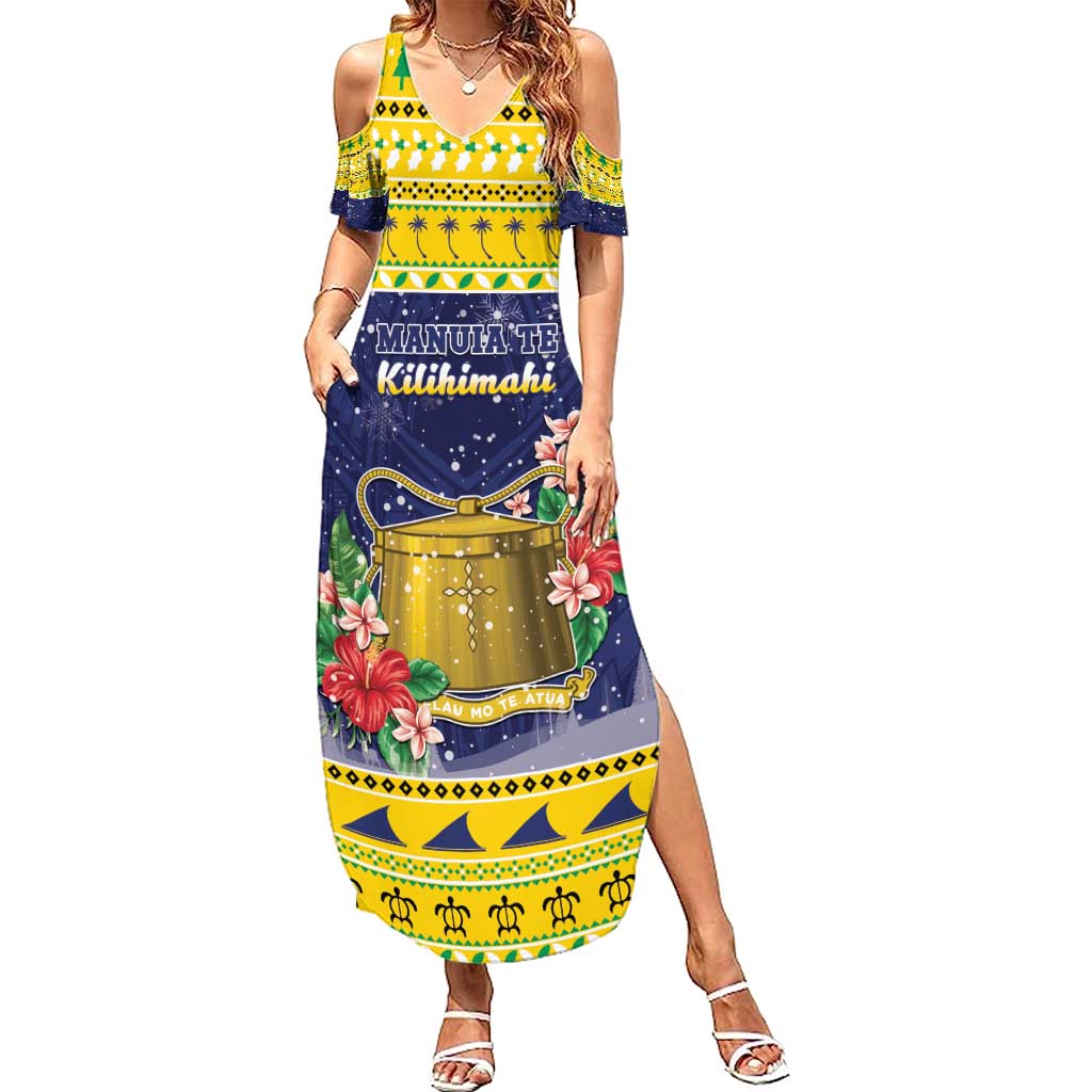 Tokelau Christmas Family Matching Summer Maxi Dress and Hawaiian Shirt Tokelauan Badge Manuia Te Kilihimahi LT05 Mom's Dress Yellow - Polynesian Pride
