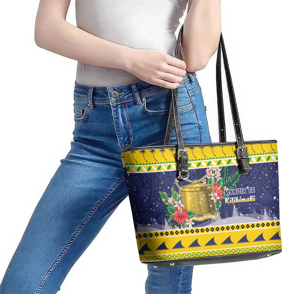 Tokelau Christmas Leather Tote Bag Tokelauan Badge Manuia Te Kilihimahi