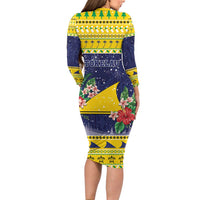 Tokelau Christmas Long Sleeve Bodycon Dress Tokelauan Badge Manuia Te Kilihimahi LT05 - Polynesian Pride