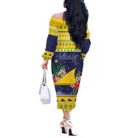 Tokelau Christmas Off The Shoulder Long Sleeve Dress Tokelauan Badge Manuia Te Kilihimahi LT05 - Polynesian Pride
