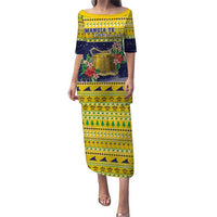 Tokelau Christmas Puletasi Tokelauan Badge Manuia Te Kilihimahi LT05 Long Dress Yellow - Polynesian Pride