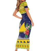 Tokelau Christmas Short Sleeve Bodycon Dress Tokelauan Badge Manuia Te Kilihimahi LT05 - Polynesian Pride