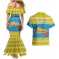 Tuvalu Christmas Couples Matching Mermaid Dress and Hawaiian Shirt Coat Of Arms Manuia Te Kilisimasi LT05 - Polynesian Pride