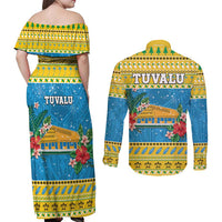 Tuvalu Christmas Couples Matching Off Shoulder Maxi Dress and Long Sleeve Button Shirt Coat Of Arms Manuia Te Kilisimasi LT05 - Polynesian Pride