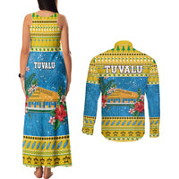 Tuvalu Christmas Couples Matching Tank Maxi Dress and Long Sleeve Button Shirt Coat Of Arms Manuia Te Kilisimasi LT05 - Polynesian Pride