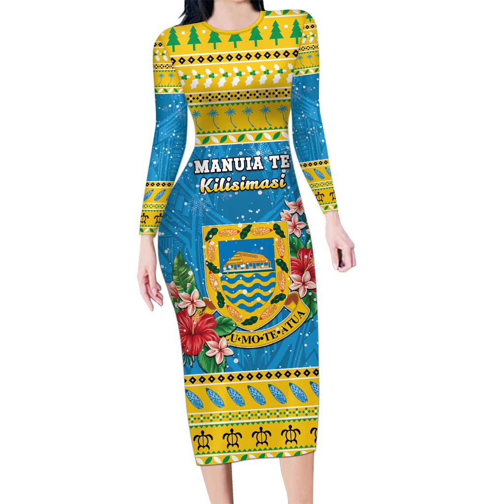 Tuvalu Christmas Family Matching Long Sleeve Bodycon Dress and Hawaiian Shirt Coat Of Arms Manuia Te Kilisimasi LT05 Mom's Dress Yellow - Polynesian Pride